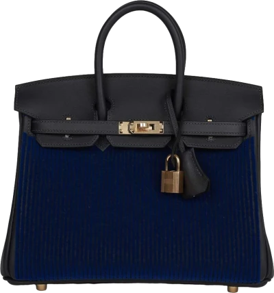 Hermes Birkin 25 Cote-a-Cote Tuffetage Bleu Saphir and Caban Swift Permabrass Hardware Hermes Birkin 25 Cote-a-Cote Tuffetage Bleu Saphir and Caban Swift Permabrass Hardware