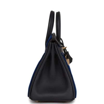 Hermes Birkin 25 Cote-a-Cote Tuffetage Bleu Saphir and Caban Swift Permabrass Hardware Hermes Birkin 25 Cote-a-Cote Tuffetage Bleu Saphir and Caban Swift Permabrass Hardware