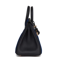 Hermes Birkin 25 Cote-a-Cote Tuffetage Bleu Saphir and Caban Swift Permabrass Hardware Hermes Birkin 25 Cote-a-Cote Tuffetage Bleu Saphir and Caban Swift Permabrass Hardware