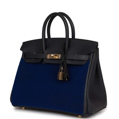 Hermes Birkin 25 Cote-a-Cote Tuffetage Bleu Saphir and Caban Swift Permabrass Hardware Hermes Birkin 25 Cote-a-Cote Tuffetage Bleu Saphir and Caban Swift Permabrass Hardware