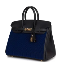Hermes Birkin 25 Cote-a-Cote Tuffetage Bleu Saphir and Caban Swift Permabrass Hardware Hermes Birkin 25 Cote-a-Cote Tuffetage Bleu Saphir and Caban Swift Permabrass Hardware