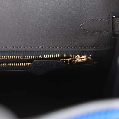 Hermes Birkin 25 Cote-a-Cote Tuffetage Bleu Saphir and Caban Swift Permabrass Hardware Hermes Birkin 25 Cote-a-Cote Tuffetage Bleu Saphir and Caban Swift Permabrass Hardware