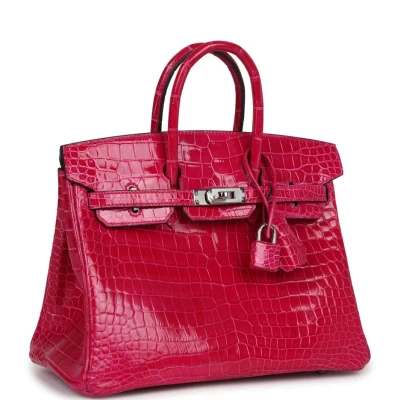 Hermes Birkin 25 Rose Mexico Shiny Porosus Crocodile Palladium Hardware Hermes Birkin 25 Rose Mexico Shiny Porosus Crocodile Palladium Hardware