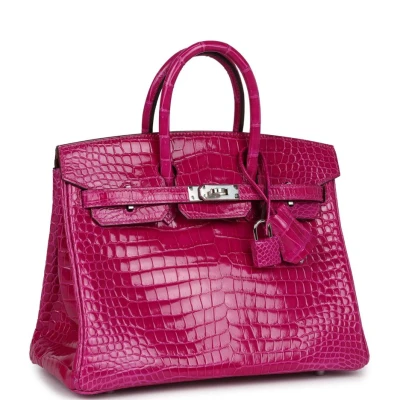Hermes Birkin 25 Rose Sheherazade Shiny Porosus Crocodile Palladium Hardware Hermes Birkin 25 Rose Sheherazade Shiny Porosus Crocodile Palladium Hardware