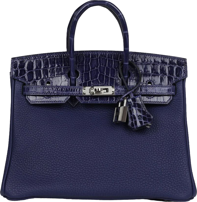 Hermes Birkin 25 Touch Bleu Encre Togo and Shiny Niloticus Crocodile Palladium Hardware