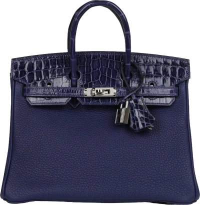 Hermes Birkin 25 Touch Bleu Encre Togo and Shiny Niloticus Crocodile Palladium Hardware Hermes Birkin 25 Touch Bleu Encre Togo and Shiny Niloticus Crocodile Palladium Hardware