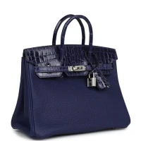 Hermes Birkin 25 Touch Bleu Encre Togo and Shiny Niloticus Crocodile Palladium Hardware Hermes Birkin 25 Touch Bleu Encre Togo and Shiny Niloticus Crocodile Palladium Hardware