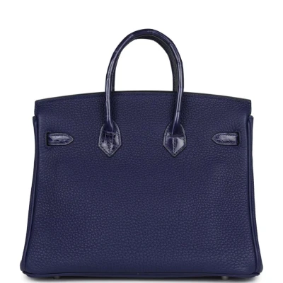 Hermes Birkin 25 Touch Bleu Encre Togo and Shiny Niloticus Crocodile Palladium Hardware Hermes Birkin 25 Touch Bleu Encre Togo and Shiny Niloticus Crocodile Palladium Hardware