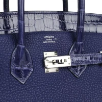 Hermes Birkin 25 Touch Bleu Encre Togo and Shiny Niloticus Crocodile Palladium Hardware Hermes Birkin 25 Touch Bleu Encre Togo and Shiny Niloticus Crocodile Palladium Hardware