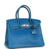 Hermes Birkin 30 Bleu Mykonos Matte Alligator Palladium Hardware Hermes Birkin 30 Bleu Mykonos Matte Alligator Palladium Hardware