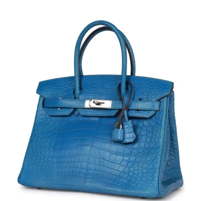 Hermes Birkin 30 Bleu Mykonos Matte Alligator Palladium Hardware Hermes Birkin 30 Bleu Mykonos Matte Alligator Palladium Hardware