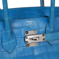 Hermes Birkin 30 Bleu Mykonos Matte Alligator Palladium Hardware Hermes Birkin 30 Bleu Mykonos Matte Alligator Palladium Hardware
