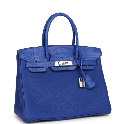 Hermes Birkin 30 Bleu Royal Matte Alligator and Togo Touch Palladium Hardware Hermes Birkin 30 Bleu Royal Matte Alligator and Togo Touch Palladium Hardware