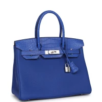 Hermes Birkin 30 Bleu Royal Matte Alligator and Togo Touch Palladium Hardware Hermes Birkin 30 Bleu Royal Matte Alligator and Togo Touch Palladium Hardware