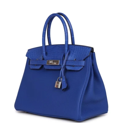 Hermes Birkin 30 Bleu Royal Matte Alligator and Togo Touch Palladium Hardware Hermes Birkin 30 Bleu Royal Matte Alligator and Togo Touch Palladium Hardware