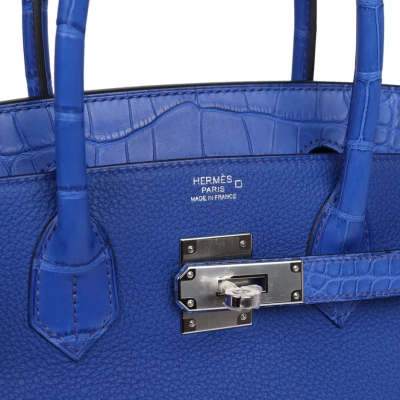 Hermes Birkin 30 Bleu Royal Matte Alligator and Togo Touch Palladium Hardware Hermes Birkin 30 Bleu Royal Matte Alligator and Togo Touch Palladium Hardware