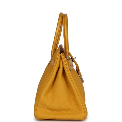 Hermes Birkin 30 Jaune Ambre Shiny Niloticus Crocodile and Togo Touch Palladium Hardware Hermes Birkin 30 Jaune Ambre Shiny Niloticus Crocodile and Togo Touch Palladium Hardware