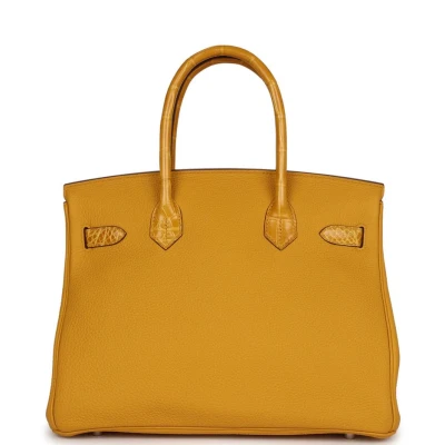Hermes Birkin 30 Jaune Ambre Shiny Niloticus Crocodile and Togo Touch Palladium Hardware Hermes Birkin 30 Jaune Ambre Shiny Niloticus Crocodile and Togo Touch Palladium Hardware