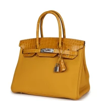 Hermes Birkin 30 Jaune Ambre Shiny Niloticus Crocodile and Togo Touch Palladium Hardware Hermes Birkin 30 Jaune Ambre Shiny Niloticus Crocodile and Togo Touch Palladium Hardware