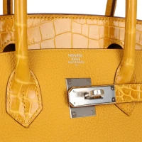 Hermes Birkin 30 Jaune Ambre Shiny Niloticus Crocodile and Togo Touch Palladium Hardware Hermes Birkin 30 Jaune Ambre Shiny Niloticus Crocodile and Togo Touch Palladium Hardware
