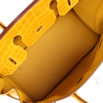 Hermes Birkin 30 Jaune Ambre Shiny Niloticus Crocodile and Togo Touch Palladium Hardware Hermes Birkin 30 Jaune Ambre Shiny Niloticus Crocodile and Togo Touch Palladium Hardware