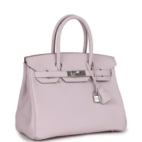 Hermes Birkin 30 Mauve Pale Clemence Palladium Hardware Hermes Birkin 30 Mauve Pale Clemence Palladium Hardware