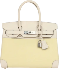 Hermes Birkin 30 Nata Swift and Jaune Poussin Toile Palladium Hardware Hermes Birkin 30 Nata Swift and Jaune Poussin Toile Palladium Hardware