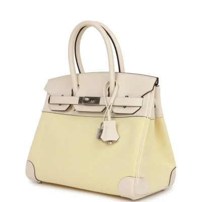 Hermes Birkin 30 Nata Swift and Jaune Poussin Toile Palladium Hardware Hermes Birkin 30 Nata Swift and Jaune Poussin Toile Palladium Hardware