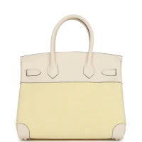 Hermes Birkin 30 Nata Swift and Jaune Poussin Toile Palladium Hardware Hermes Birkin 30 Nata Swift and Jaune Poussin Toile Palladium Hardware