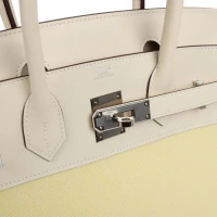 Hermes Birkin 30 Nata Swift and Jaune Poussin Toile Palladium Hardware Hermes Birkin 30 Nata Swift and Jaune Poussin Toile Palladium Hardware