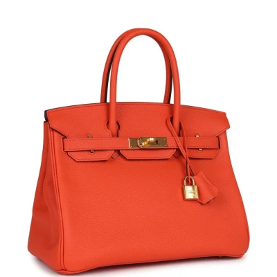 Hermes Birkin 30 Orange Poppy Clemence Gold Hardware Hermes Birkin 30 Orange Poppy Clemence Gold Hardware