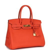 Hermes Birkin 30 Orange Poppy Clemence Gold Hardware Hermes Birkin 30 Orange Poppy Clemence Gold Hardware