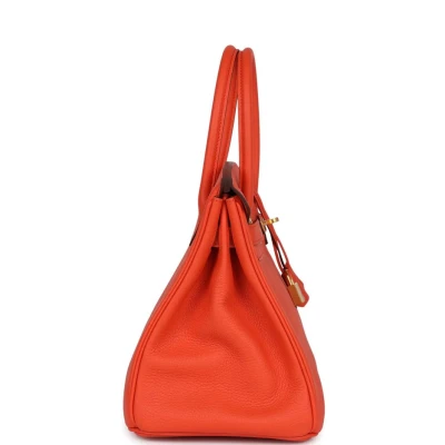 Hermes Birkin 30 Orange Poppy Clemence Gold Hardware Hermes Birkin 30 Orange Poppy Clemence Gold Hardware