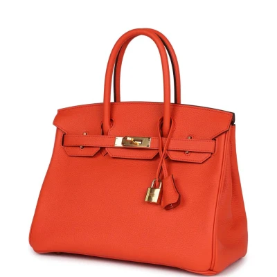 Hermes Birkin 30 Orange Poppy Clemence Gold Hardware Hermes Birkin 30 Orange Poppy Clemence Gold Hardware