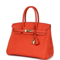 Hermes Birkin 30 Orange Poppy Clemence Gold Hardware Hermes Birkin 30 Orange Poppy Clemence Gold Hardware