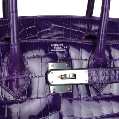 Hermes Birkin 30 Ultraviolet Shiny Niloticus Crocodile Palladium Hardware Hermes Birkin 30 Ultraviolet Shiny Niloticus Crocodile Palladium Hardware