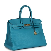 Hermes Birkin 35 Bleu Izmir Clemence Gold Hardware