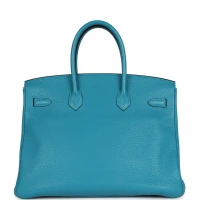 Hermes Birkin 35 Bleu Izmir Clemence Gold Hardware