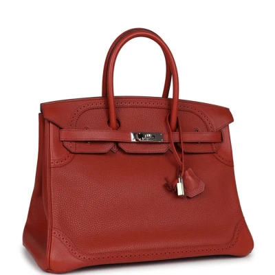 Hermes Birkin 35 Ghillies Brique Clemence and Evercolor Palladium Hardware