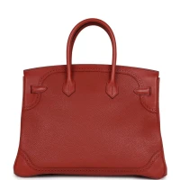 Hermes Birkin 35 Ghillies Brique Clemence and Evercolor Palladium Hardware