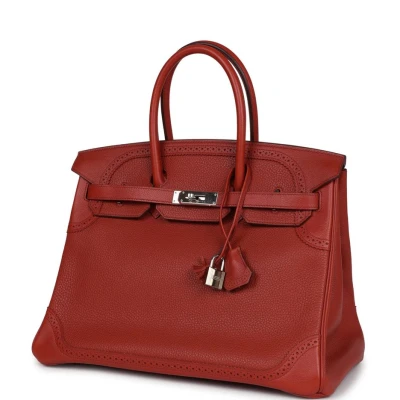 Hermes Birkin 35 Ghillies Brique Clemence and Evercolor Palladium Hardware