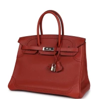 Hermes Birkin 35 Ghillies Brique Clemence and Evercolor Palladium Hardware
