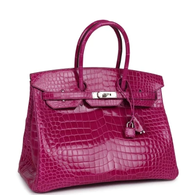 Hermes Birkin 35 Rose Sheherazade Shiny Porosus Crocodile Palladium Hardware Hermes Birkin 35 Rose Sheherazade Shiny Porosus Crocodile Palladium Hardware