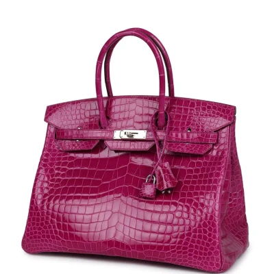 Hermes Birkin 35 Rose Sheherazade Shiny Porosus Crocodile Palladium Hardware Hermes Birkin 35 Rose Sheherazade Shiny Porosus Crocodile Palladium Hardware