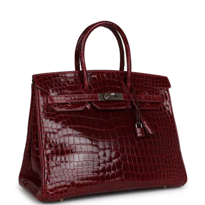 Hermes Birkin 35 Rouge H Shiny Porosus Crocodile Palladium Hardware Hermes Birkin 35 Rouge H Shiny Porosus Crocodile Palladium Hardware