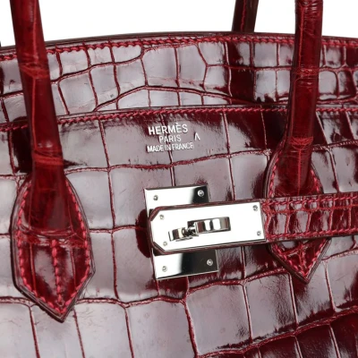 Hermes Birkin 35 Rouge H Shiny Porosus Crocodile Palladium Hardware Hermes Birkin 35 Rouge H Shiny Porosus Crocodile Palladium Hardware