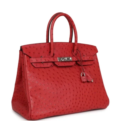 Hermes Birkin 35 Rouge Vif Ostrich Palladium Hardware Hermes Birkin 35 Rouge Vif Ostrich Palladium Hardware