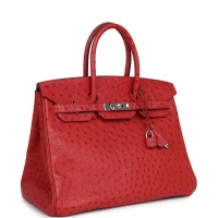 Hermes Birkin 35 Rouge Vif Ostrich Palladium Hardware Hermes Birkin 35 Rouge Vif Ostrich Palladium Hardware