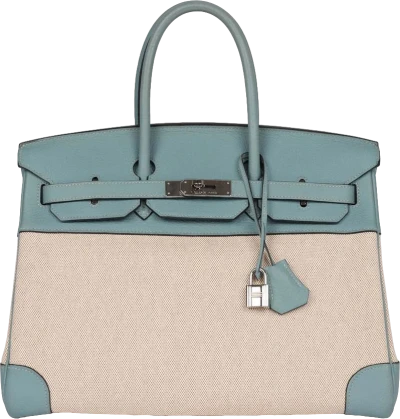 Hermes Birkin 35 Toile H and Ciel Clemence Palladium Hardware Hermes Birkin 35 Toile H and Ciel Clemence Palladium Hardware