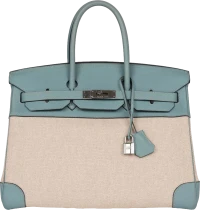 Hermes Birkin 35 Toile H and Ciel Clemence Palladium Hardware Hermes Birkin 35 Toile H and Ciel Clemence Palladium Hardware